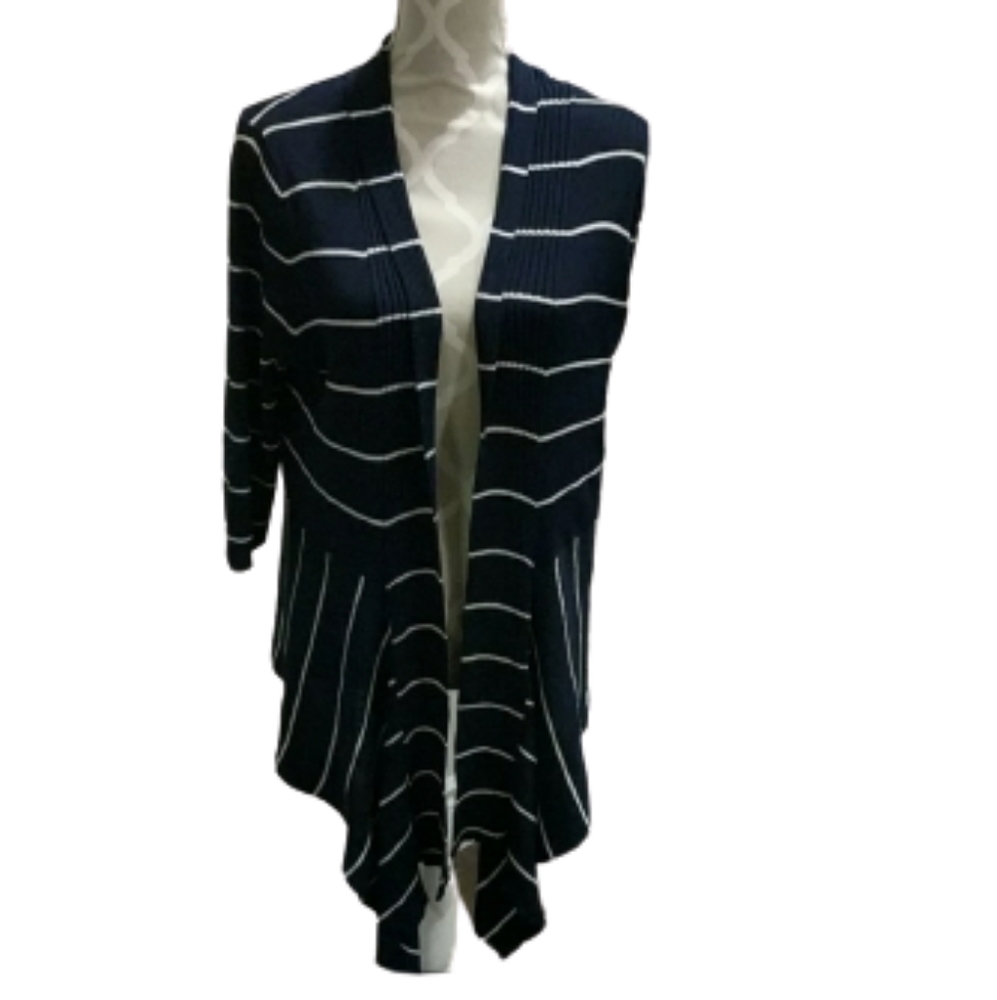 Laura petite Navy and white ribbed cardigan
